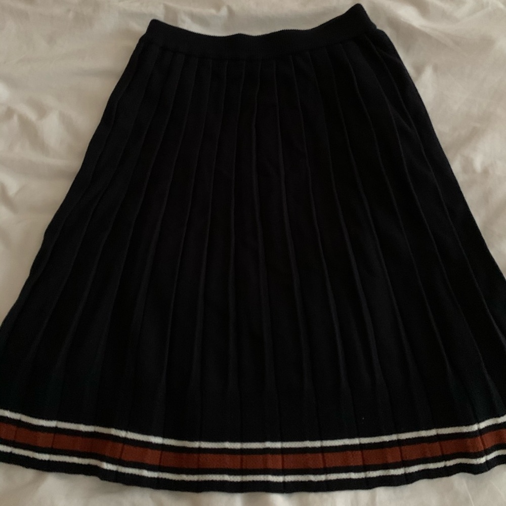 navy pleated skirt with orange and white trim🎃✨🍂